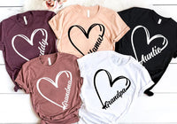 Custom Text Heart Line Shirt, Double Heart Name Tee, Personalized Mom Shirt, Custom Grandma Gift