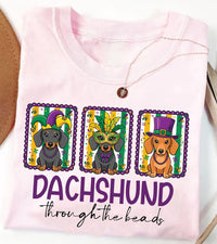 Mardi Gras Dachshund Shirt, Carnival Dog Mom Shirt, Dachshund Through the Beads Tee