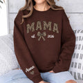Custom Leopard Mama Sweatshirt, Personalized Mom Shirt, Kid Name Sweatshirt, Front Sleeve