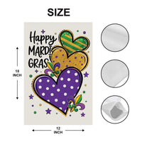 Happy Mardi Gras Garden Flag, Festive Mardi Gras Heart Yard Flag Decor, New Orleans Carnival Outdoor Decoration, Fat Tuesday Parade Flag