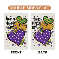Happy Mardi Gras Garden Flag, Festive Mardi Gras Heart Yard Flag Decor, New Orleans Carnival Outdoor Decoration, Fat Tuesday Parade Flag