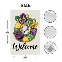 Mardi Gras Welcome Garden Flag, Festive Mardi Gras Wreath Yard Flag Decor, New Orleans Carnival Outdoor Decoration, Fat Tuesday Parade Flag