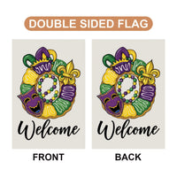Mardi Gras Welcome Garden Flag, Festive Mardi Gras Wreath Yard Flag Decor, New Orleans Carnival Outdoor Decoration, Fat Tuesday Parade Flag