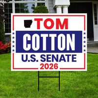 Tom Cotton For Arkansas Senate 2026 Yard Sign, Corrugated Plastic Senate Elections Race Red White & Blue Yard Sign with Metal H-Stake