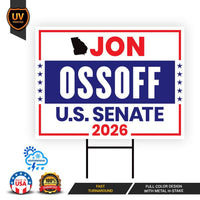 Jon Ossoff For Georgia Senate 2026 Yard Sign, Corrugated Plastic Senate Elections, Race Red White & Blue Yard Sign with Metal H-Stake