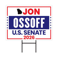 Jon Ossoff For Georgia Senate 2026 Yard Sign, Corrugated Plastic Senate Elections, Race Red White & Blue Yard Sign with Metal H-Stake