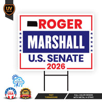 Roger Marshall For Kansas Senate 2026 Yard Sign, Corrugated Plastic Senate Elections, Race Red White & Blue Yard Sign with Metal H-Stake