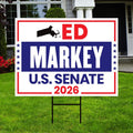 Ed Markey For Massachusetts Senate 2026 Yard Sign, Corrugated Plastic Senate Elections, Race Red White & Blue Yard Sign with Metal H-Stake