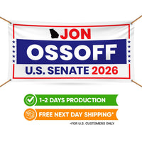 Jon Ossoff For Georgia U.S. Senate Banner Sign, 13 oz Waterproof US Senate Election 2026, Democratic Party Vinyl Banner With Metal Grommets
