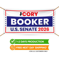 Cory Booker For New Jersey U.S. Senate Banner Sign, 13 oz Waterproof US Senate Election 2026, Democratic Vinyl Banner With Metal Grommets
