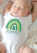 St. Patrick’s Day Baby Name Bodysuit, Personalized Rainbow Shamrock Shirt, St Patricks Day Rainbow Name Tee, Cute Irish Baby Shirt
