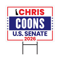 Chris Coons For Delaware Senate 2026 Yard Sign, Corrugated Plastic Senate Elections, Race Red White & Blue Yard Sign with Metal H-Stake