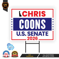 Chris Coons For Delaware Senate 2026 Yard Sign, Corrugated Plastic Senate Elections, Race Red White & Blue Yard Sign with Metal H-Stake