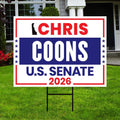 Chris Coons For Delaware Senate 2026 Yard Sign, Corrugated Plastic Senate Elections, Race Red White & Blue Yard Sign with Metal H-Stake