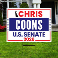 Chris Coons For Delaware Senate 2026 Yard Sign, Corrugated Plastic Senate Elections, Race Red White & Blue Yard Sign with Metal H-Stake
