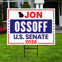 Jon Ossoff For Georgia Senate 2026 Yard Sign, Corrugated Plastic Senate Elections, Race Red White & Blue Yard Sign with Metal H-Stake