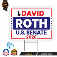 David Roth For Idaho Senate 2026 Yard Sign, Corrugated Plastic Senate Elections, Race Red White & Blue Yard Sign with Metal H-Stake