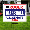 Roger Marshall For Kansas Senate 2026 Yard Sign, Corrugated Plastic Senate Elections, Race Red White & Blue Yard Sign with Metal H-Stake