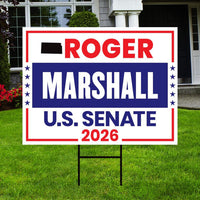 Roger Marshall For Kansas Senate 2026 Yard Sign, Corrugated Plastic Senate Elections, Race Red White & Blue Yard Sign with Metal H-Stake