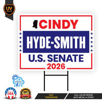 Cindy Hyde-Smith For Mississippi Senate 2026 Yard Sign, Corrugated Senate Elections, Race Red White & Blue Yard Sign with Metal H-Stake