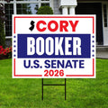 Cory Booker For New Jersey Senate 2026 Yard Sign, Corrugated Plastic Senate Elections, Race Red White & Blue Yard Sign with Metal H-Stake