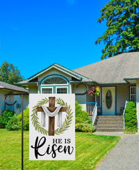 He Is Risen Cross Garden Flag, Christian Easter Yard Flag, Religious Spring Garden Decor, Faith Outdoor Lawn Flag, Resurrection Porch Flag