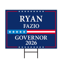 Ryan Fazio For Connecticut Governor 2026 Yard Sign, Corrugated Plastic Governor Elections Race Red White & Blue Yard Sign with Metal H-Stake