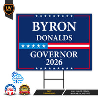 Byron Donalds For Florida Governor 2026 Yard Sign, Corrugated Plastic Governor Elections Race Red White & Blue Yard Sign with Metal H-Stake