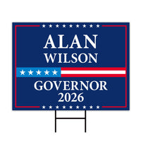 Alan Wilson For South Carolina Governor 2026 Yard Sign, Corrugated Governor Elections Race Red White & Blue Yard Sign with Metal H-Stake
