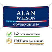 Alan Wilson For South Carolina U.S. Governor Banner Sign, 13 oz Waterproof US Governor Election 2026 Vinyl Banner With Metal Grommets