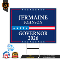 Jermaine Johnson For South Carolina Governor 2026 Yard Sign, Corrugated Governor Elections Race Red White Blue Yard Sign with Metal H-Stake