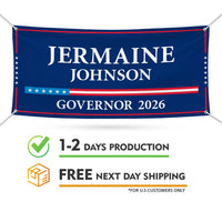 Jermaine Johnson For South Carolina U.S. Governor Banner Sign, 13 oz Waterproof US Governor Election 2026 Vinyl Banner With Metal Grommets