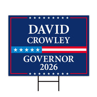 David Crowley For Wisconsin Governor 2026 Yard Sign, Corrugated Plastic Governor Elections Race Red White Blue Yard Sign with Metal H-Stake
