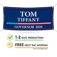 Tom Tiffany For Wisconsin U.S. Governor Banner Sign, 13 oz Waterproof US Governor Election 2026 Vinyl Banner With Metal Grommets