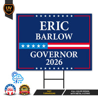 Eric Barlow For Wyoming Governor 2026 Yard Sign, Corrugated Plastic Governor Elections Race Red White & Blue Yard Sign with Metal H-Stake