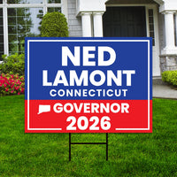Ned Lamont For Connecticut Governor 2026 Yard Sign, Corrugated Plastic Governor Elections Race Red White & Blue Yard Sign with Metal H-Stake