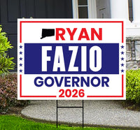 Ryan Fazio For Connecticut Governor 2026 Yard Sign, Corrugated Plastic Governor Elections Race Red White & Blue Yard Sign with Metal H-Stake