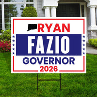 Ryan Fazio For Connecticut Governor 2026 Yard Sign, Corrugated Plastic Governor Elections Race Red White & Blue Yard Sign with Metal H-Stake