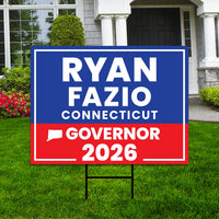 Ryan Fazio For Connecticut Governor 2026 Yard Sign, Corrugated Plastic Governor Elections Race Red White & Blue Yard Sign with Metal H-Stake