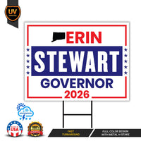 Erin Stewart For Connecticut Governor 2026 Yard Sign, Corrugated Plastic Governor Elections Race Red White Blue Yard Sign with Metal H-Stake