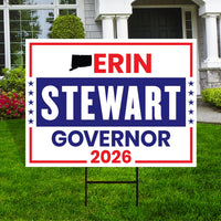 Erin Stewart For Connecticut Governor 2026 Yard Sign, Corrugated Plastic Governor Elections Race Red White Blue Yard Sign with Metal H-Stake