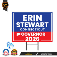 Erin Stewart For Connecticut Governor 2026 Yard Sign, Corrugated Plastic Governor Elections Race Red White Blue Yard Sign with Metal H-Stake