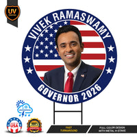 Vivek Ramaswamy For Ohio Governor 2026 Yard Sign, Corrugated Plastic Governor Elections Race Red White & Blue Yard Sign with Metal H-Stake