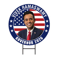 Vivek Ramaswamy For Ohio Governor 2026 Yard Sign, Corrugated Plastic Governor Elections Race Red White & Blue Yard Sign with Metal H-Stake