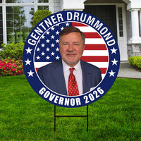 Gentner Drummond For Governor 2026 Yard Sign, Corrugated Plastic Governor Elections Race Red White & Blue Yard Sign with Metal H-Stake