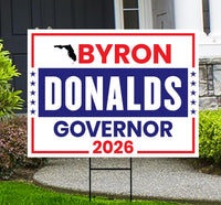 Byron Donalds For Florida Governor 2026 Yard Sign, Corrugated Plastic Governor Elections Race Red White & Blue Yard Sign with Metal H-Stake