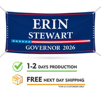 Erin Stewart For Connecticut U.S. Governor Banner Sign, 13 oz Waterproof US Governor Election 2026 Vinyl Banner With Metal Grommets