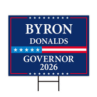 Byron Donalds For Florida Governor 2026 Yard Sign, Corrugated Plastic Governor Elections Race Red White & Blue Yard Sign with Metal H-Stake