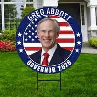Greg Abbott For Texas Governor 2026 Yard Sign, Corrugated Plastic Governor Elections Race Red White & Blue Yard Sign with Metal H-Stake