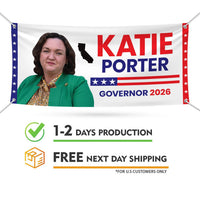 Katie Porter For California U.S. Governor Banner Sign, 13 oz Waterproof US Governor Election 2026 Vinyl Banner With Metal Grommets